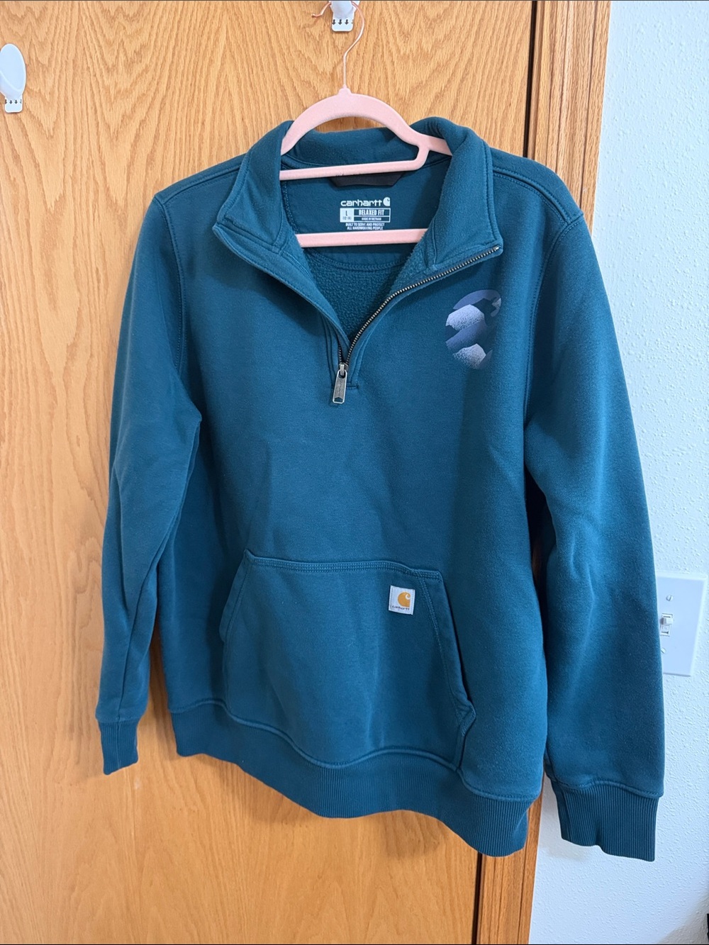 (Fits medium)Carhartt Teal Quarter-Zip Fleece Pullover